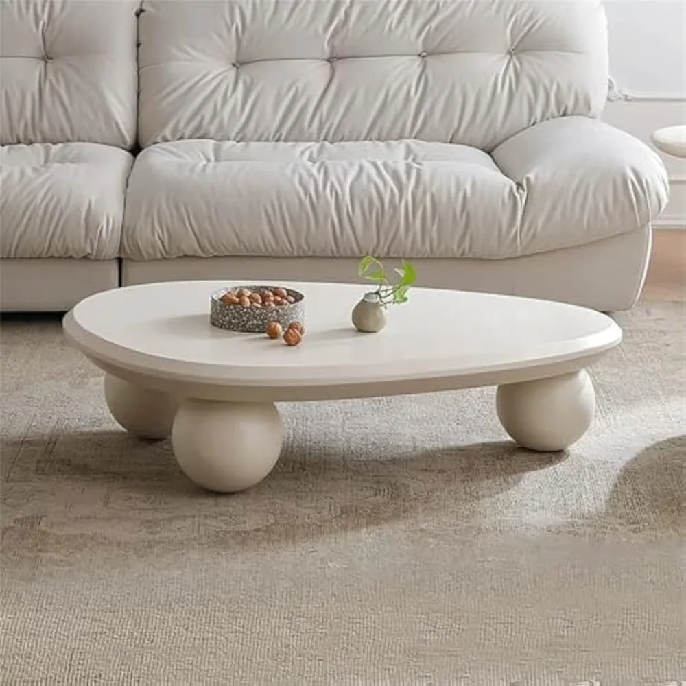 Modern Wood Coffee Table Cloud Shape Low Coffee Table Cartoon Irregular Indoor Tea Table with 3 Ball Leg for Living Room Bedroom