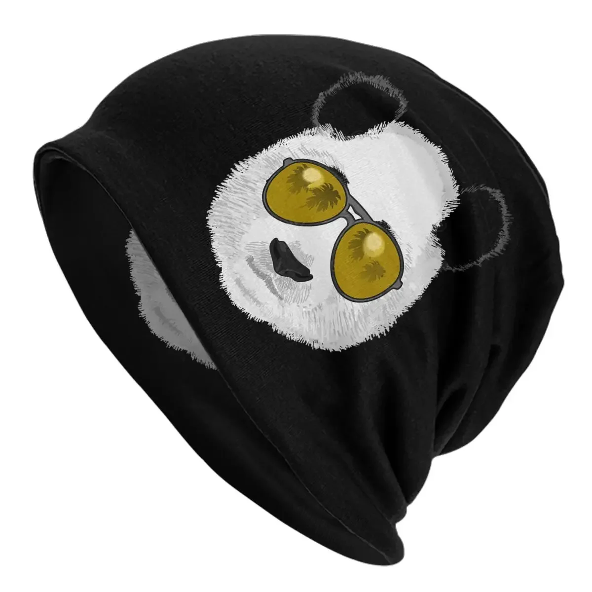 Beach Panda With Sunglasses Caps Chinese Cartoon Animal Hip Hop Adult Skullies Beanies Hat Spring Warm Dual-use Bonnet Knit Hat