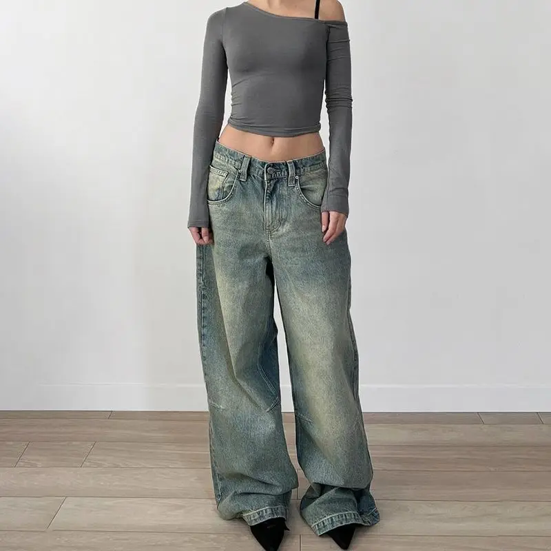 

Low Waist Distr Classic Loose Fit Color Denim Jeans High Waist Loose Fit Zipper Sle Women's Autumn Spring Faion