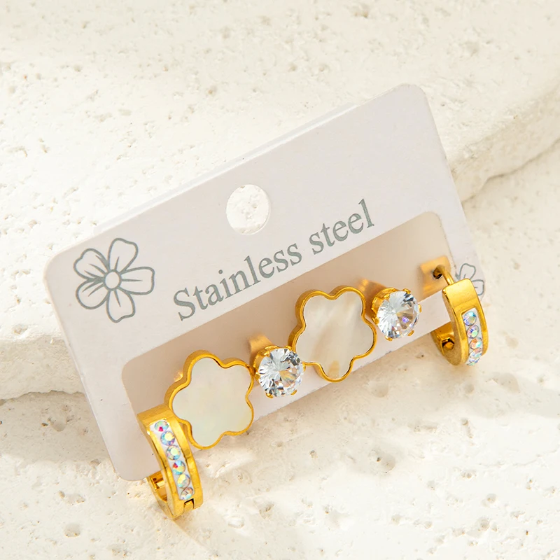 ANENJERY 316L Stainless Steel 6 Pieces Colorful Zircon Flower Bowknot Earring for Women Fashion Vintage Jewelry Wholesale