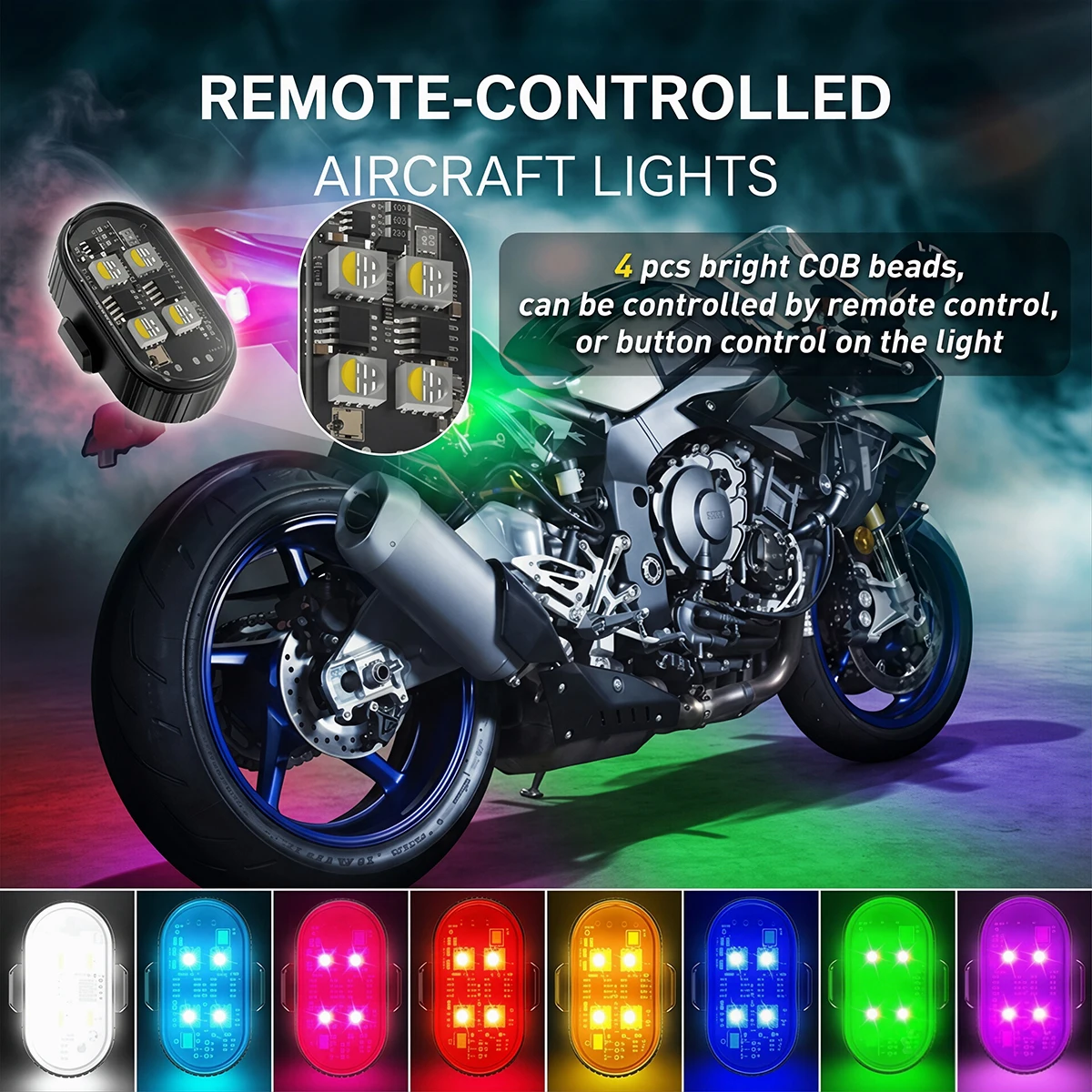 2/4/6PCS Motorcycle LED Flash RGB LED Car Strobe Lights Wireless Lights Aircraft Airplane Helicopter Warning Lights Accessories