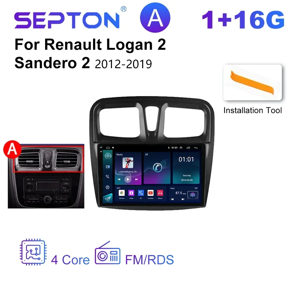 SEPTON Android Autoradio Radio per Renault Logan 2 Sandero 2 2012-2019 Lettore multimediale GPS 2Din HeadUnit 4G Carplay Autoradio