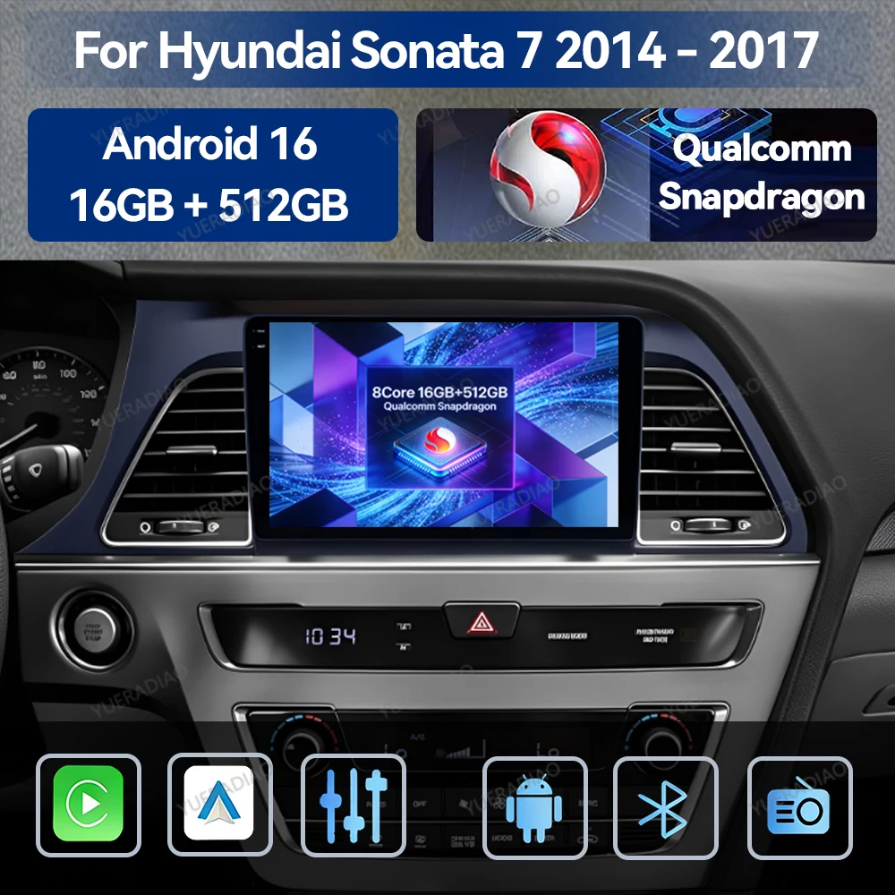 Android 16 Car Radio For Hyundai Sonata 7 LF 9 2014 - 2017 GPS Stereo NAVI Gation Viedo Player 2DIN Wireless Carplay Auto BT DSP