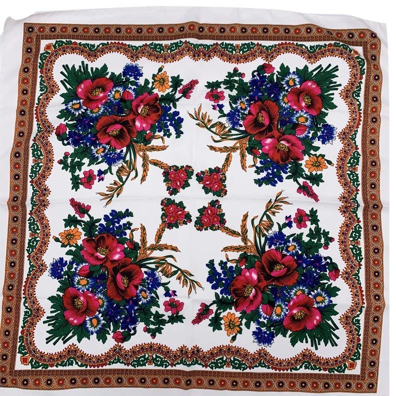 Retro Bloemen Gedrukt Babushka Sjaal Nationale Russische Sjaal Vrouwen Vierkante Bandana Oekraïense Sjaal Foulard Femme Vrouwelijke Hoofdband