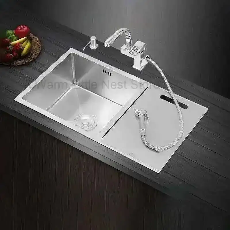

Kitchen Home Stainless Sinks Steel Kitchen Accessories Dish Drainer Handmade Double-slot Modern Embedded Under-counter Washbasin
