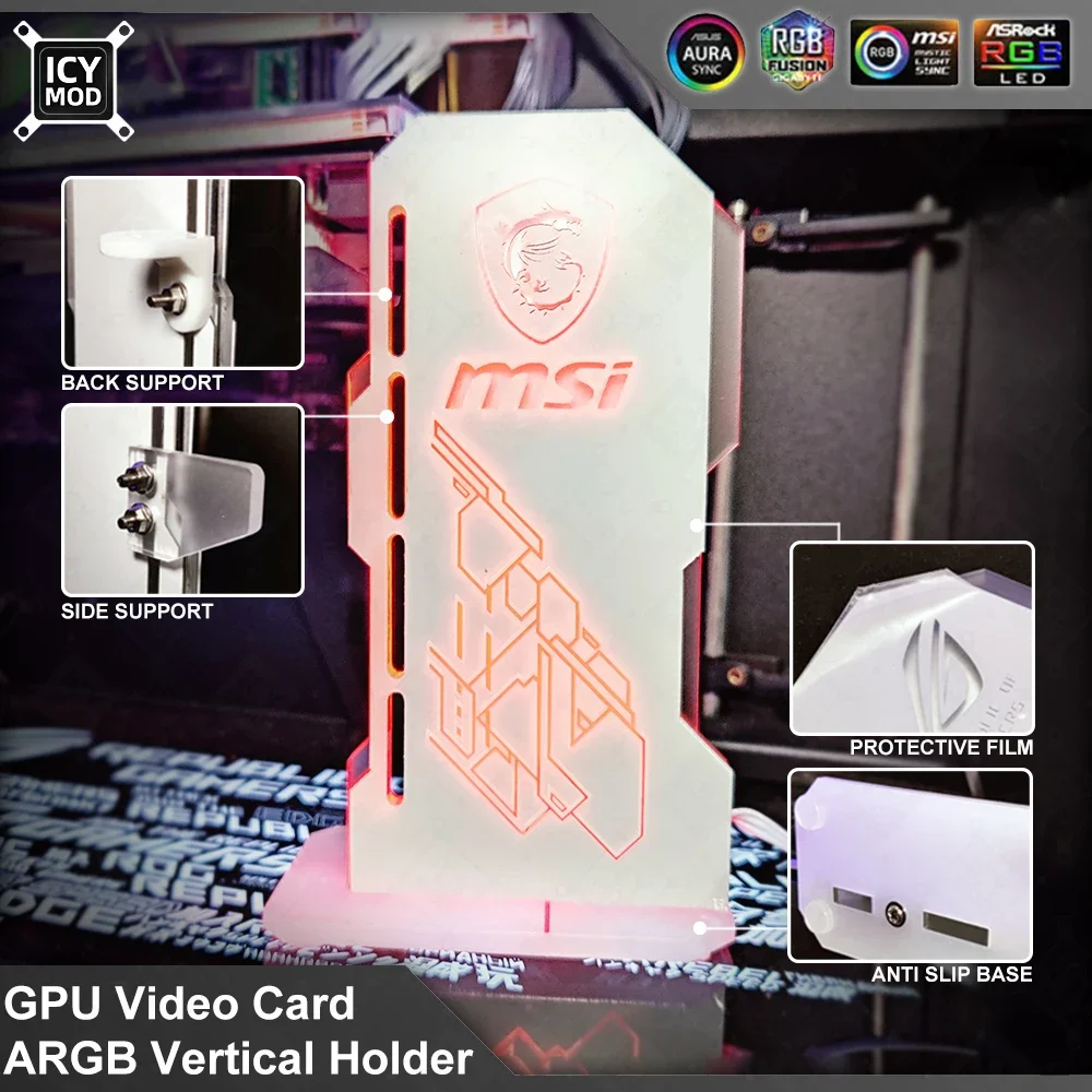 Video karta držák přizpůsobitelné ARGB svislý MOD GPU držák bílá PC VGA podpora podvozek voda chladič nestandartní 5V 3pin AURA