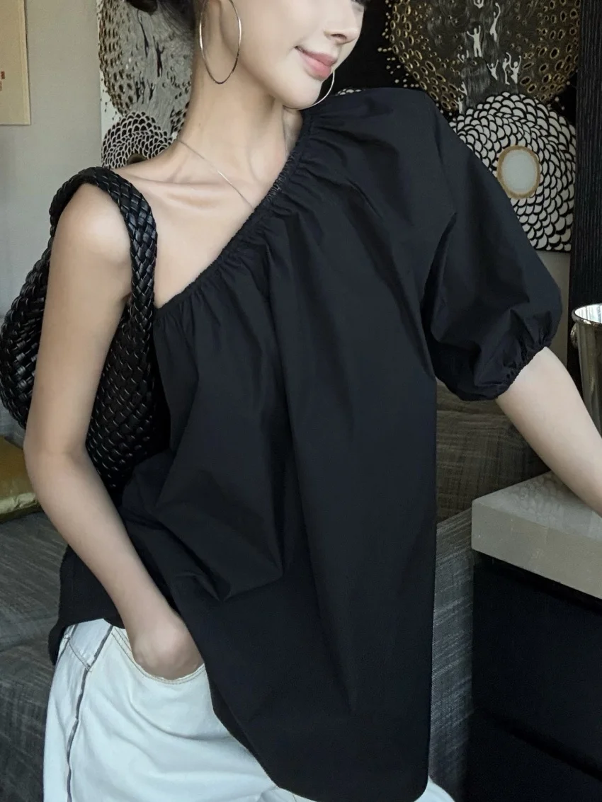 Alien Kitty 2025 losse blouses chique dames nieuwe casual schuine kraag dagelijks high street zomer zacht sexy vakantie alle match blusas