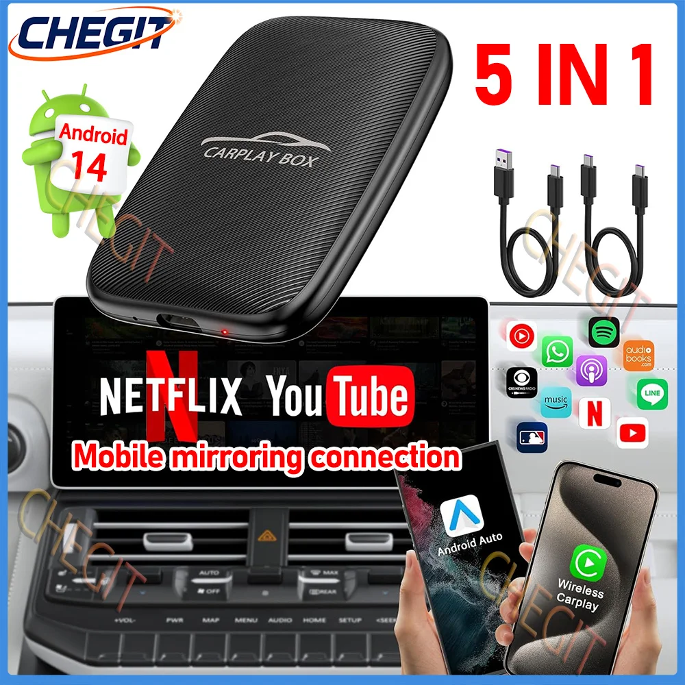 

Smart Ai Box Wireless Android Auto Carplay 2G+16G Mobile mirror Android 14 system Car Multimedia Play TV BOX For Netflix YouTube