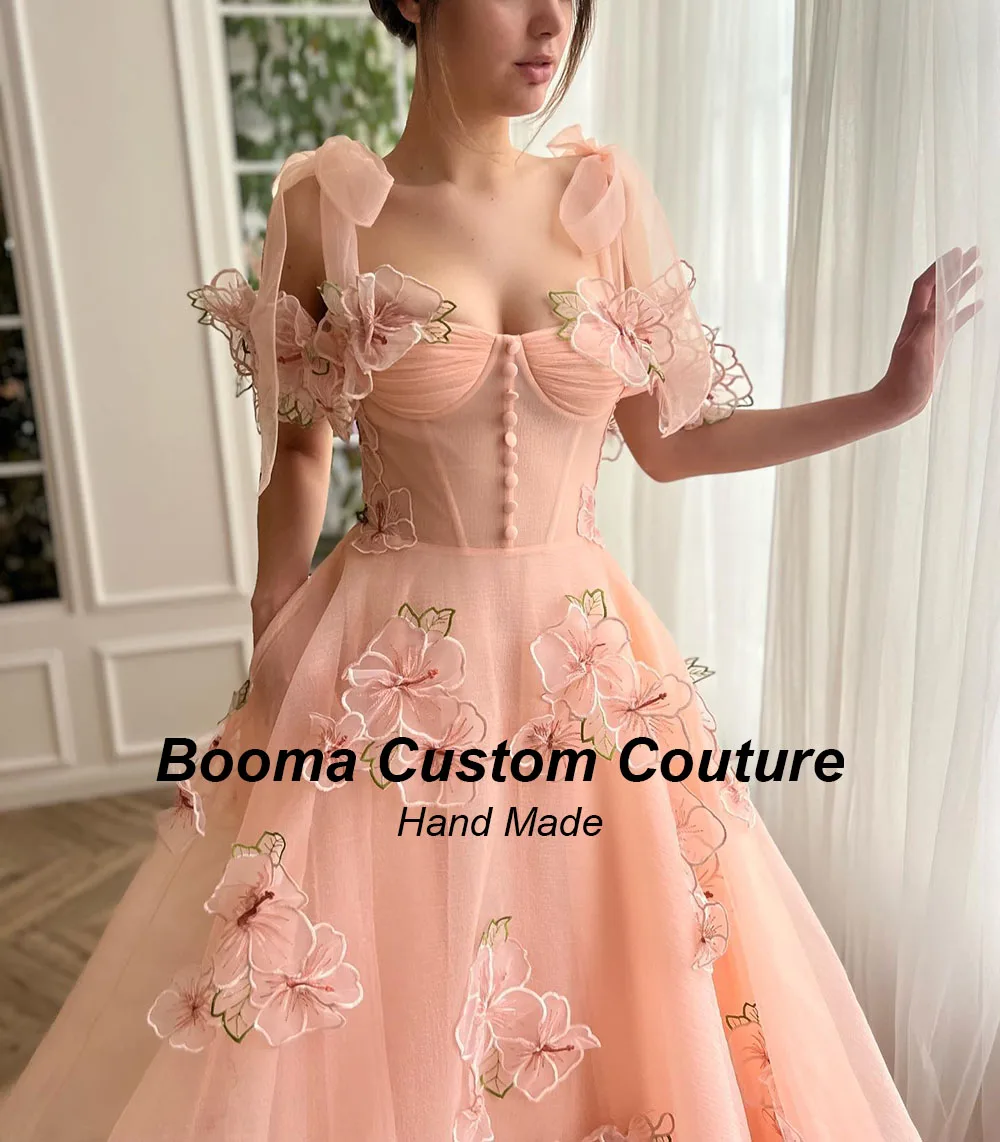 Booma Flesh Pink Fairy Prom Dresses Sweetheart Off Shoulder Flowers Party Evening Dresses A Line Floor Length Events Gowns