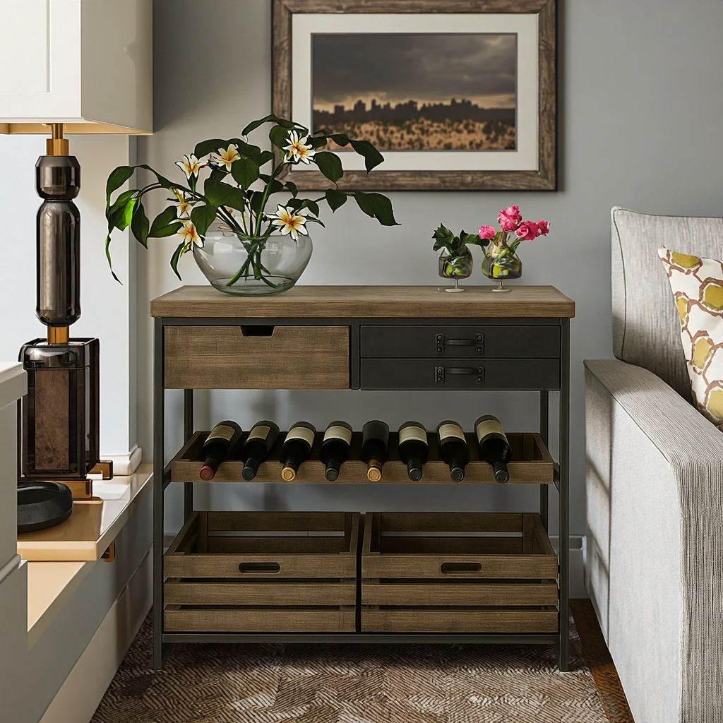 

Z DU'S Modern Solid Wood Cabinet With Multiple Storage Spaces, Suitable For Storing Wine And Various Scenarios.Z