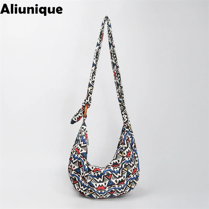 Aliunique Casual Bag Quality Crossbody Bag Women's Large Capacity Tribal Bag Multi-pockets Cotton Purse Bohemian Style Hobo Bag