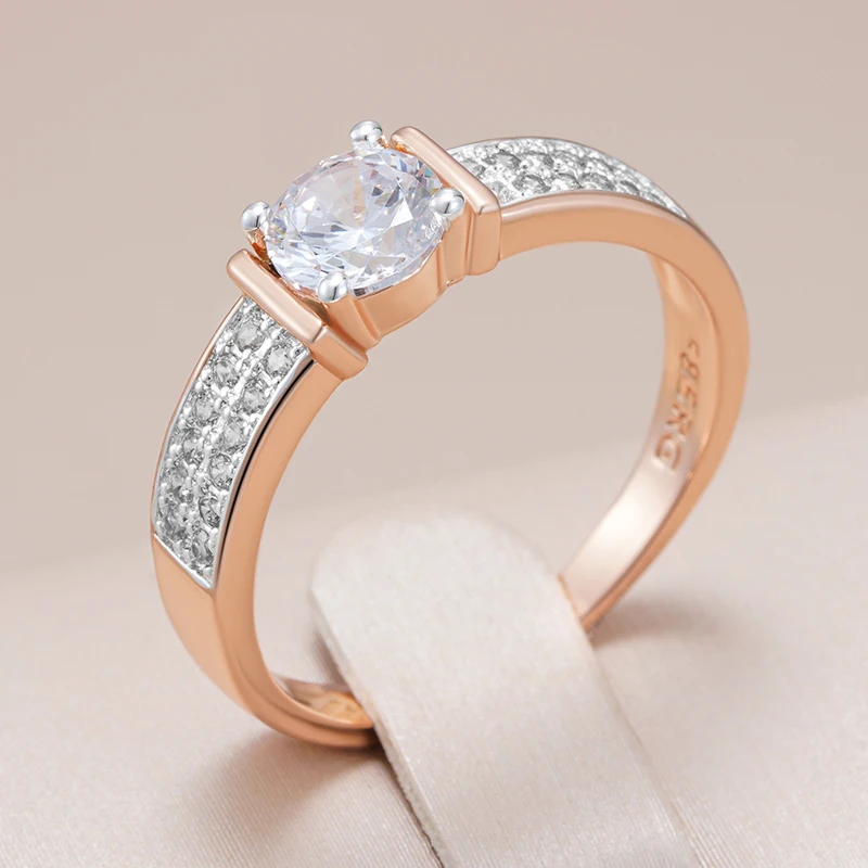 Kinel Luxury Full Shiny Natural Zircon Rings For Women Fashion 585 Rose Gold Color Bride Wedding Ring Daily Fine Jewelry