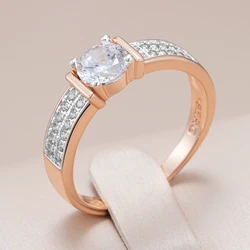 Kinel Luxury Full Shiny Natural Zircon Rings For Women Fashion 585 Rose Gold Color Bride Wedding Ring Daily Fine Jewelry
