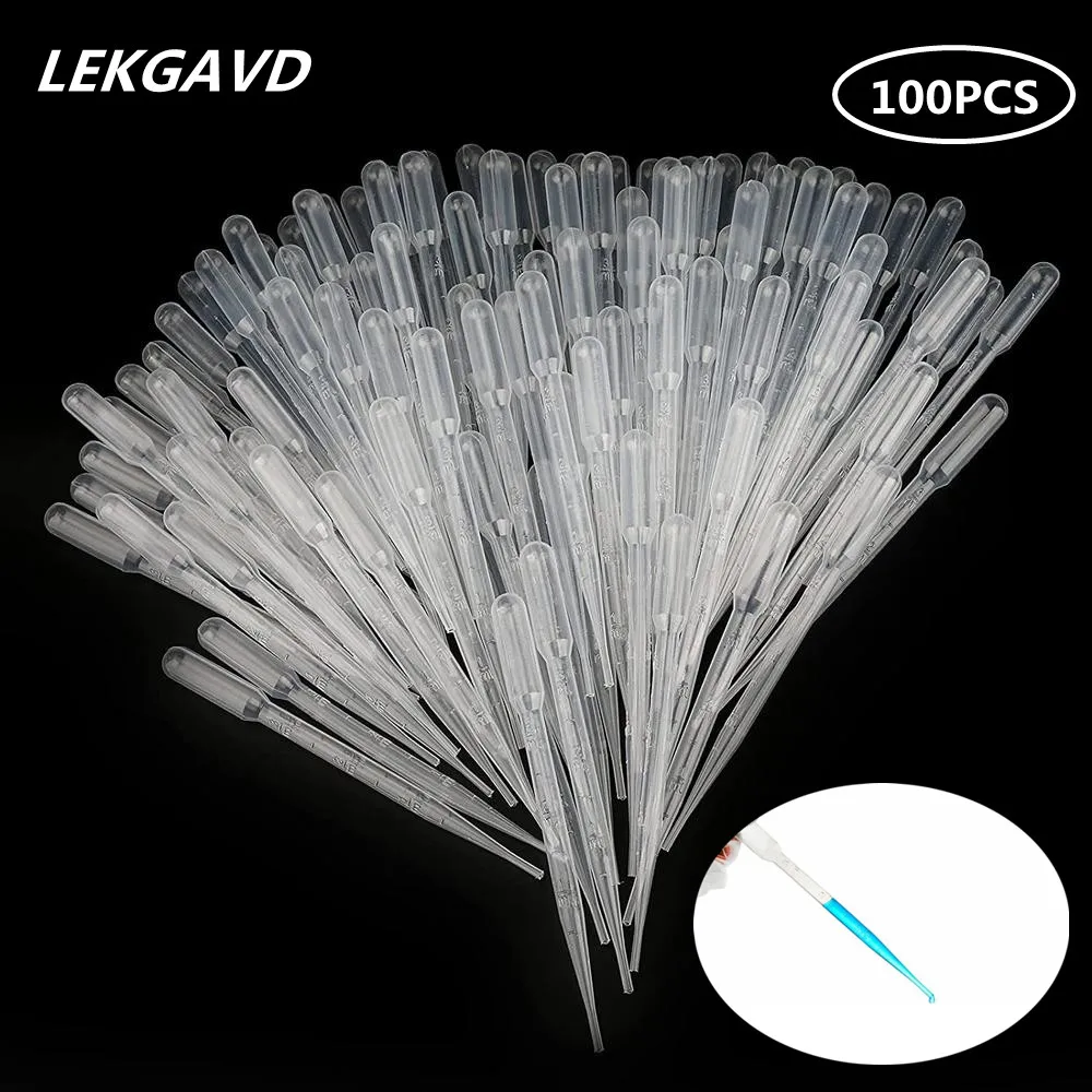 100pcs 3ml Practical Transparent Pipettes Disposable Safe Plastic Eye Dropper Transfer Graduated Pipettes Educational Supplies