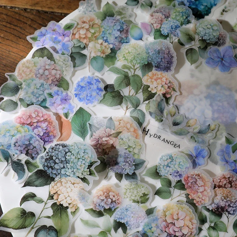 Autocollants vintage de fleurs bleues et violettes Washi, 45 pièces, stickers pour journal intime, éphémère, hortensia, album esthétique, fournitures de scrapbooking