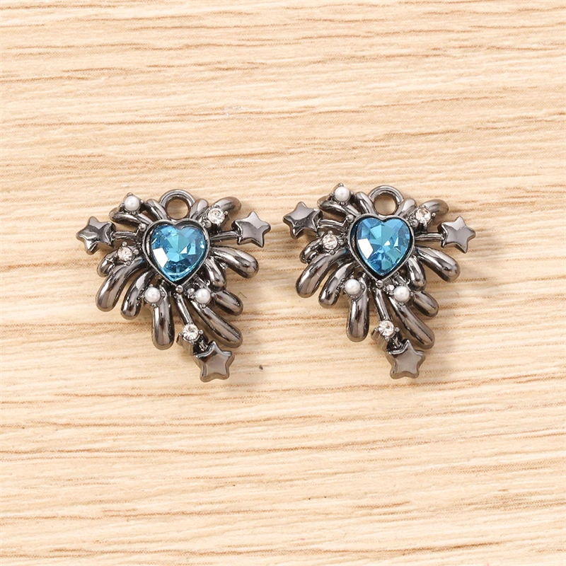 5 Stück 17x17mm Niedliche Kristall-Metall-Herz-Feuerwerk-Anhänger für Schmuckherstellung, Ohrringe, Halsketten, Armbänder, DIY-Bastelbedarf – Detail 16