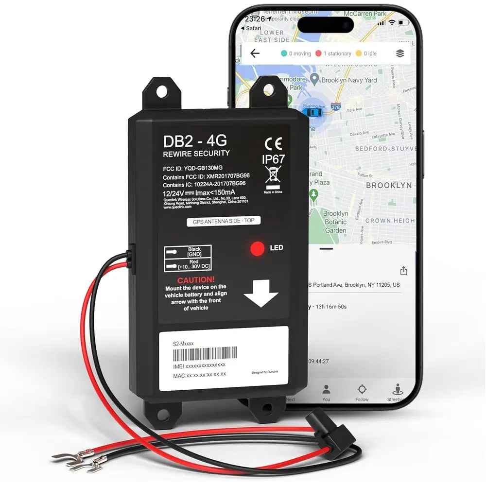 

DB2-4G GPS-трекер для транспортных средств — устройство слежения за транспортными средствами в реальном времени для автомобиля, фургона, дома на колесах | Простая установка аккумулятора | Живое приложение Tr