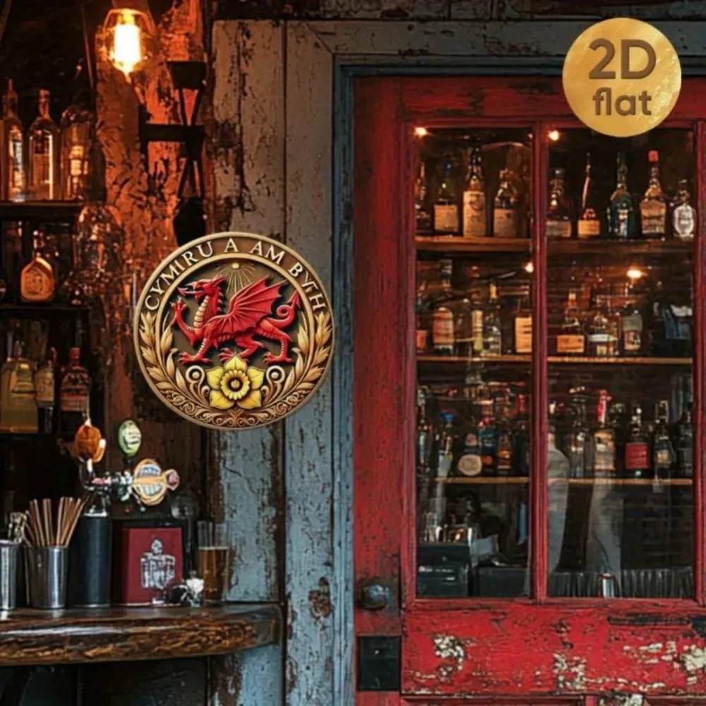 Welsh Dragon الألومنيوم جدار الفن 1PC - خمر الأحمر الوطنية رمز الإبداعية ديكور المنزل مكتب #6