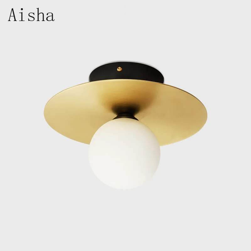 

Simple Golden Ceiling Lamp Study Ball Porch Ceiling Light Designer Creative Bedroom Living Room Hotel Aisle Decorative Lamps