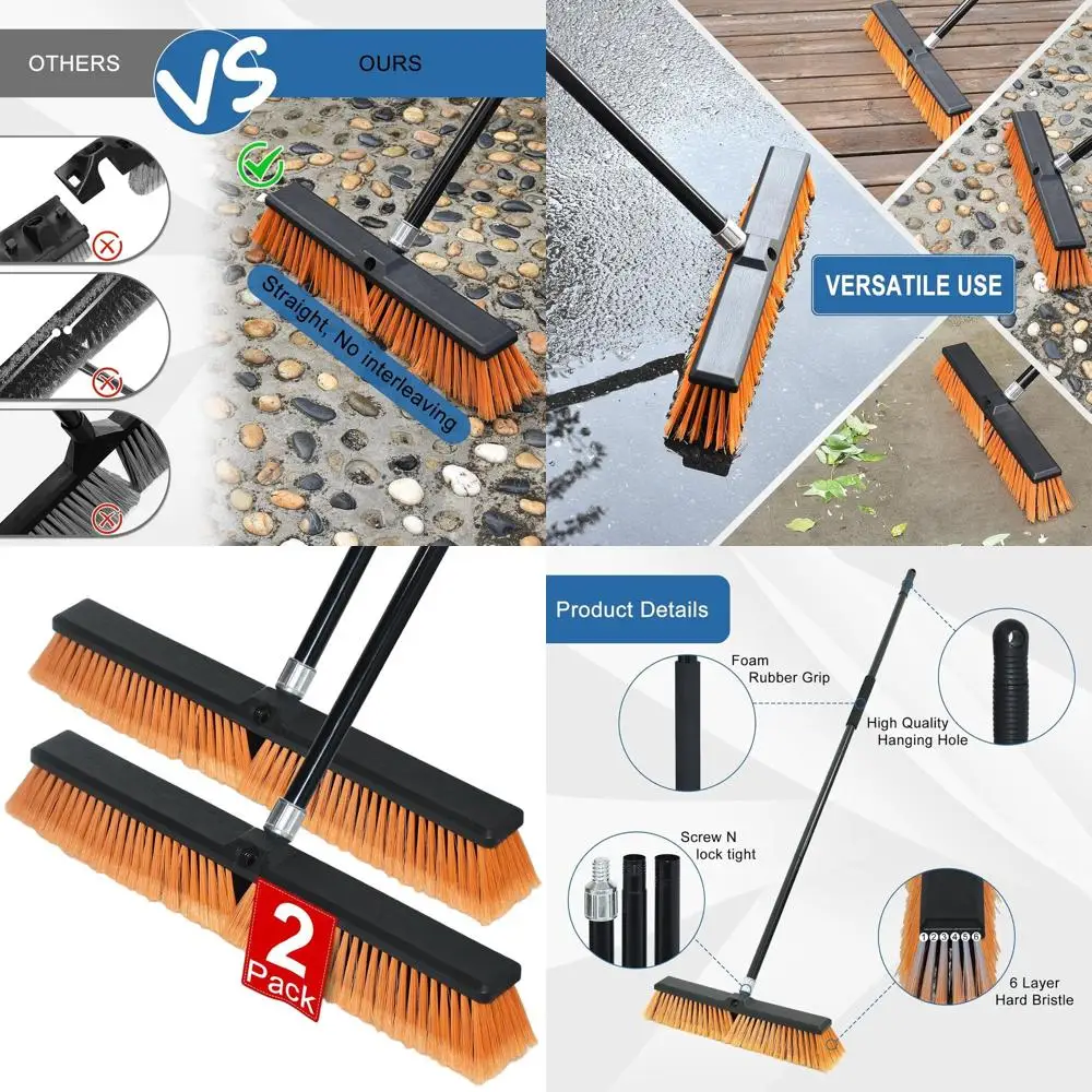 

24 Heavy-Duty Outdoor Broom, 60 Handle, 2-Pack for Sweeping Tiles, Garages, Decks, Patios