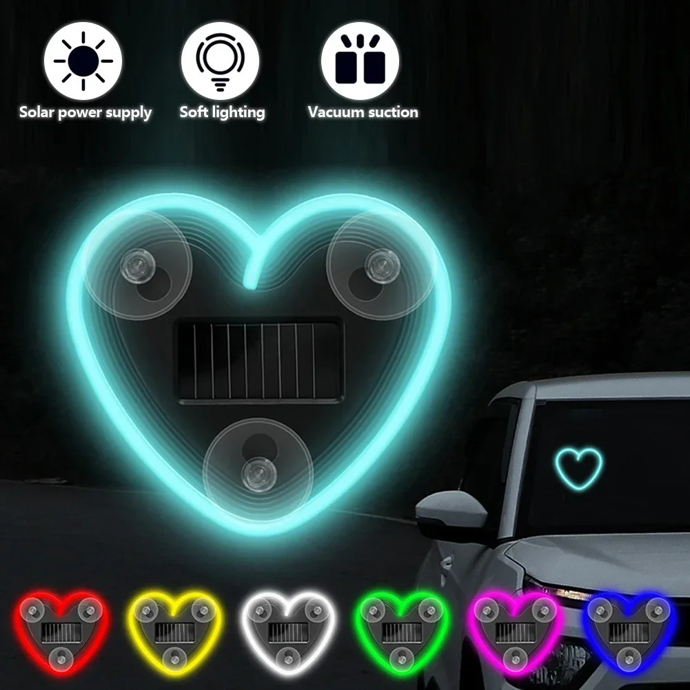 Solar LED Heart Light Car Rear Window Atmosphere Lamp Safety Warning Light Multi Mode Interior Accessory