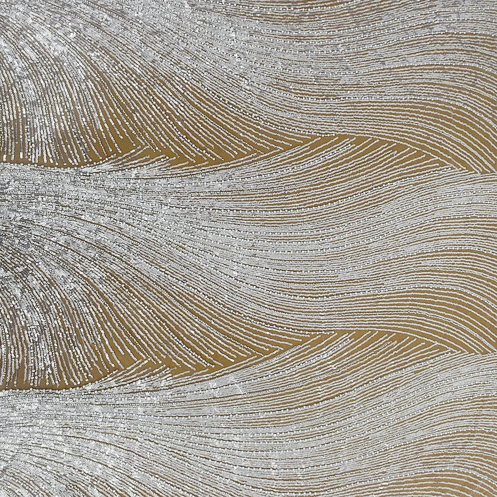 2026 White Gorgeous Strip Unique Style Fashion High Quality Pearl Bead Sequins Wedding Dress Gown Lace Fabric sell by yardHY2808