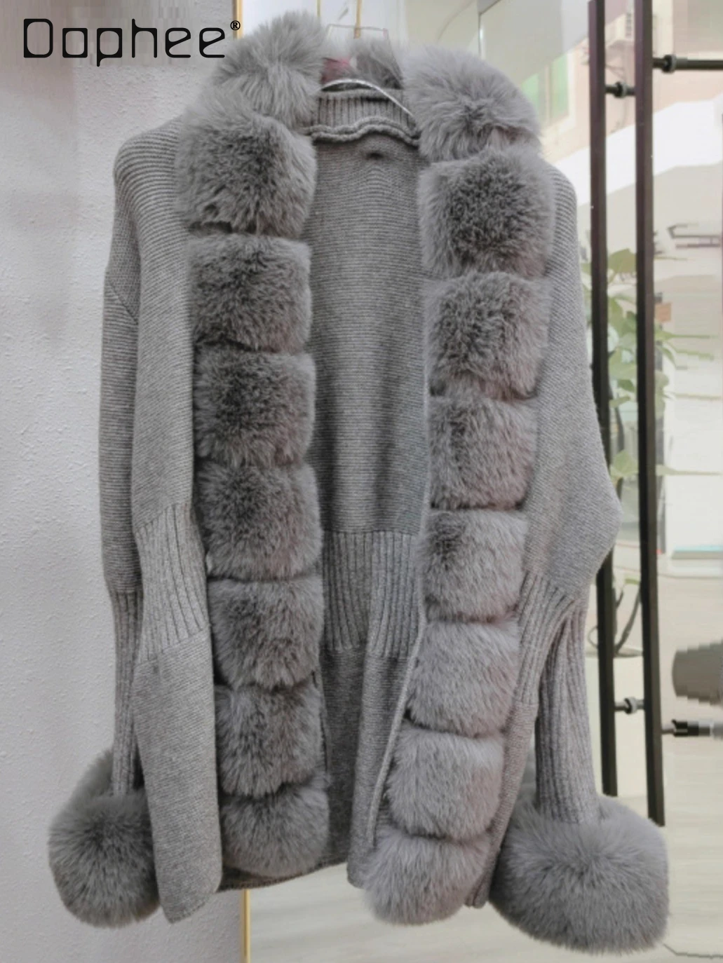 

Winter New Korean Socialite Shawl Cape Knitted Sweater Cardigan Fashion Fur Collar Cardigan Trendy Loose Mid-Length Cardigan