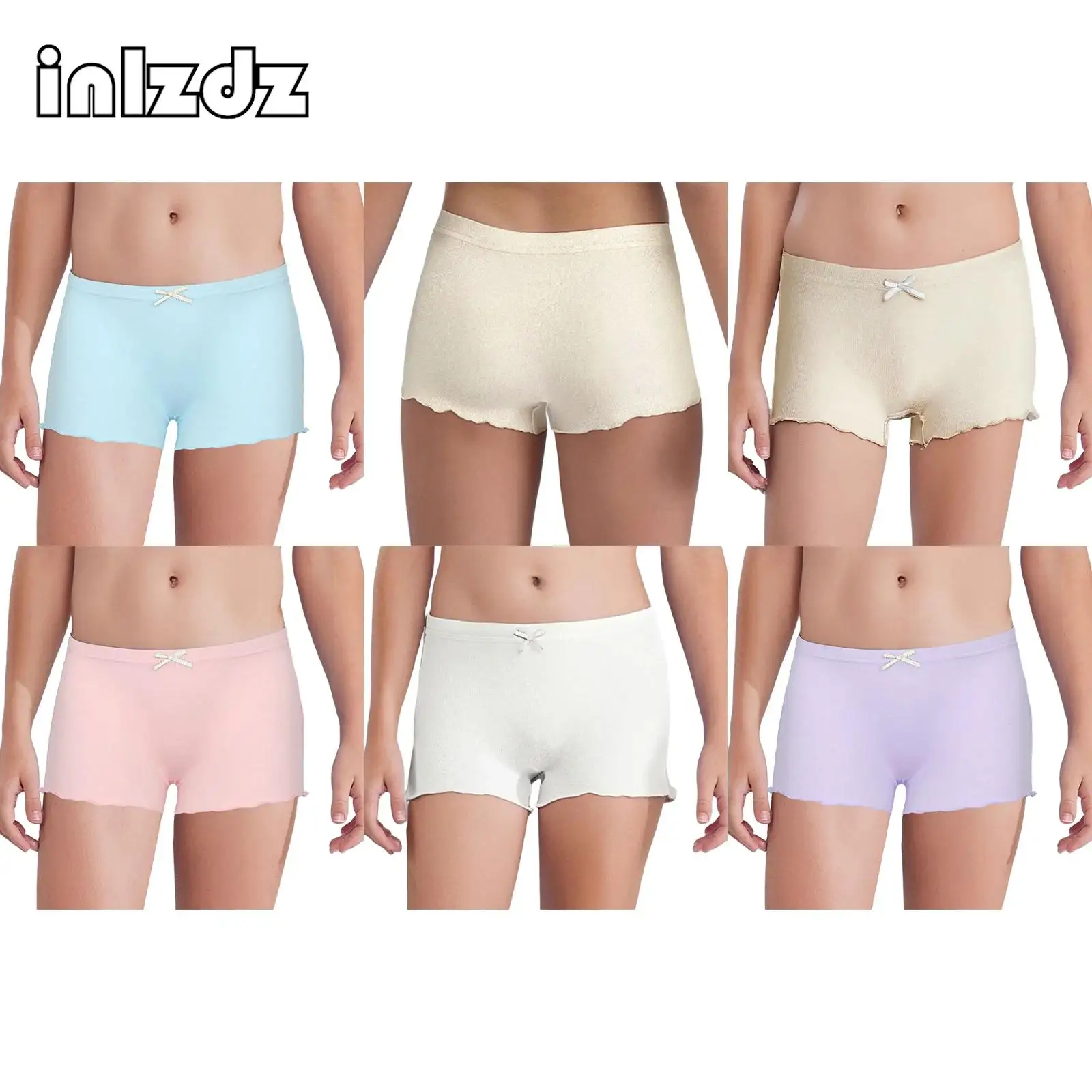 

Kid Girl Bowknot Lettuce Hem Shorts Elastic Waistband Solid Color Panties Underwear Gym Ballet Dance Booty Shorts Fitness Bottom