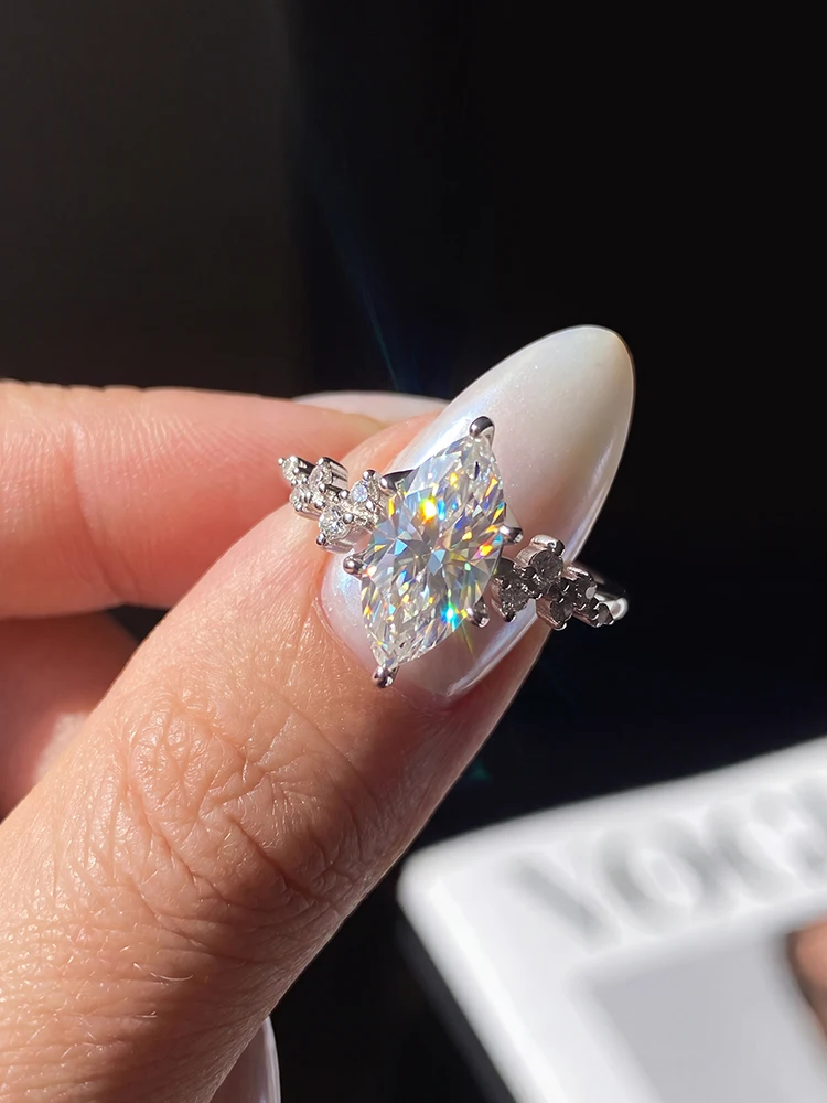 925 Sterling Silver Classic Elegant Lace 2CT Marquise Moissanite Ring For Women Engagement Luxury High Quality Fine Jewelry