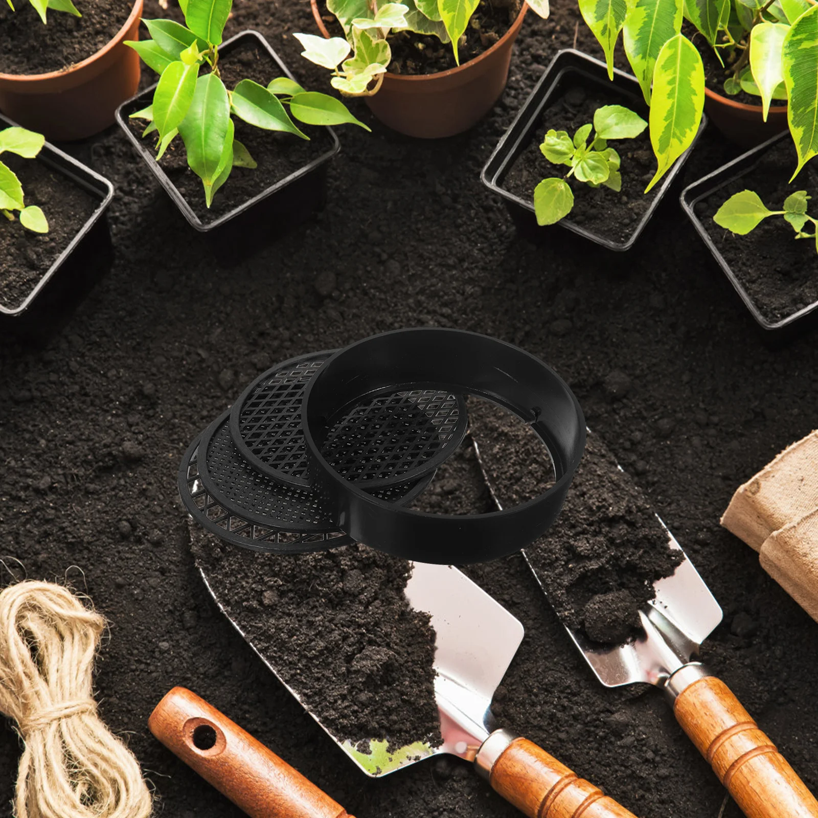 

3Sets Gardening Soil Sieves Plastic Mesh Sifting Pans Manual Soil Filters for Screening Sand Stones Planting Tool