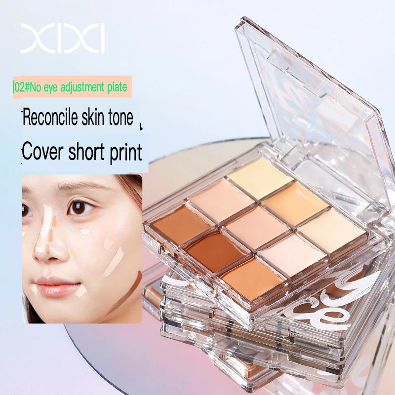 لوحة خافي عيوب Xixi منعشة وفعالة بسهولة تسعة ألوان، بودرة مرطبة وغير حجب تغطي بقع الوجه والعيون السوداء،