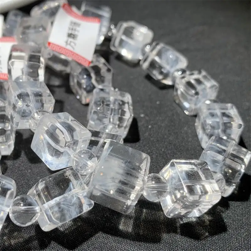 11MM Natural Herkimer Diamond Cube Bracelet Wealth Beads Crystal Quartz Fashion Jewelry Gift For Women 1pcs