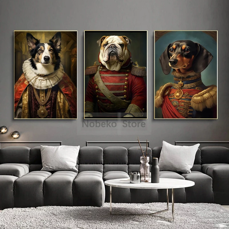 Funny Cute Middle Ages Duke Noble Dog Portraits Beagle Samoye Poster Prints Canvas Painting Wall Art Pictures Home Room Decor