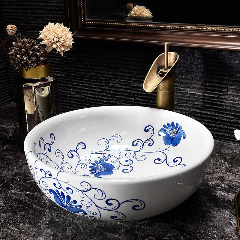 Chinese wash basin sink ceramic basin sink Jingdezhen washing basin Art Counter Top bathroom ceramic sinks art basin