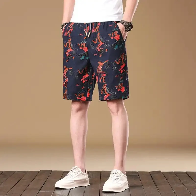 Casual summer ethnic patterned shorts for men, stylish and trendy loose shorts with drawstrings, stylish half-length pants for t