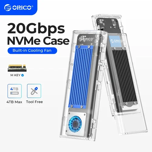 ORICO 20Gbps M.2 NVME SSD carcasa con ventilador de refrigeración USB 3,2 Gen 2x2 PCIE NVME herramienta adaptadora gratis 4TB para llave PCIe M