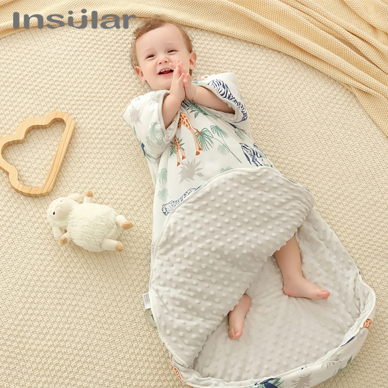 Toddler Winter Sleeping Bags Infant Warm Cotton Pajamas Little Kids Cartoon One Piece Bedtime Playsuits Baby Sleepsack Foot Muff