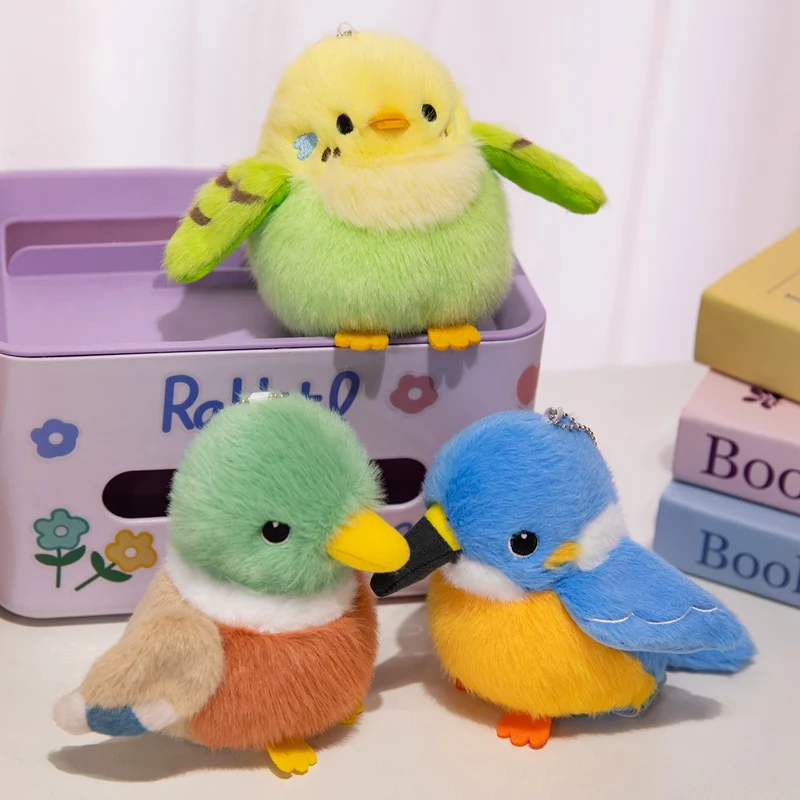 Cute Bird Plush Keychain Mini Simulation Bird Stuffed Doll Bag Pendant Fluffy Animal Charm Car Backpack Hanging Plush Keyring