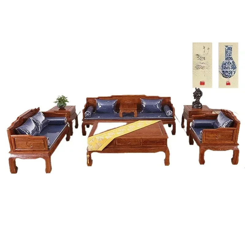 Hedgehog red sandalwood new Chinese sofa furniture, curved foot Arhat sofa Chinese solid wood living room combination