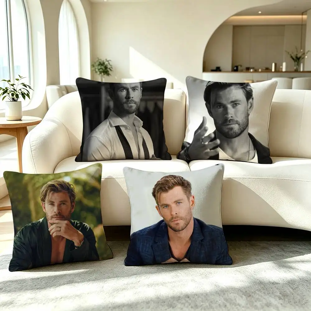 C-Chris Hemsworth Movie Star  Square Double-Sided printed Pillow Case Bedroom Bedside Pillow Sofa Cushion Cover