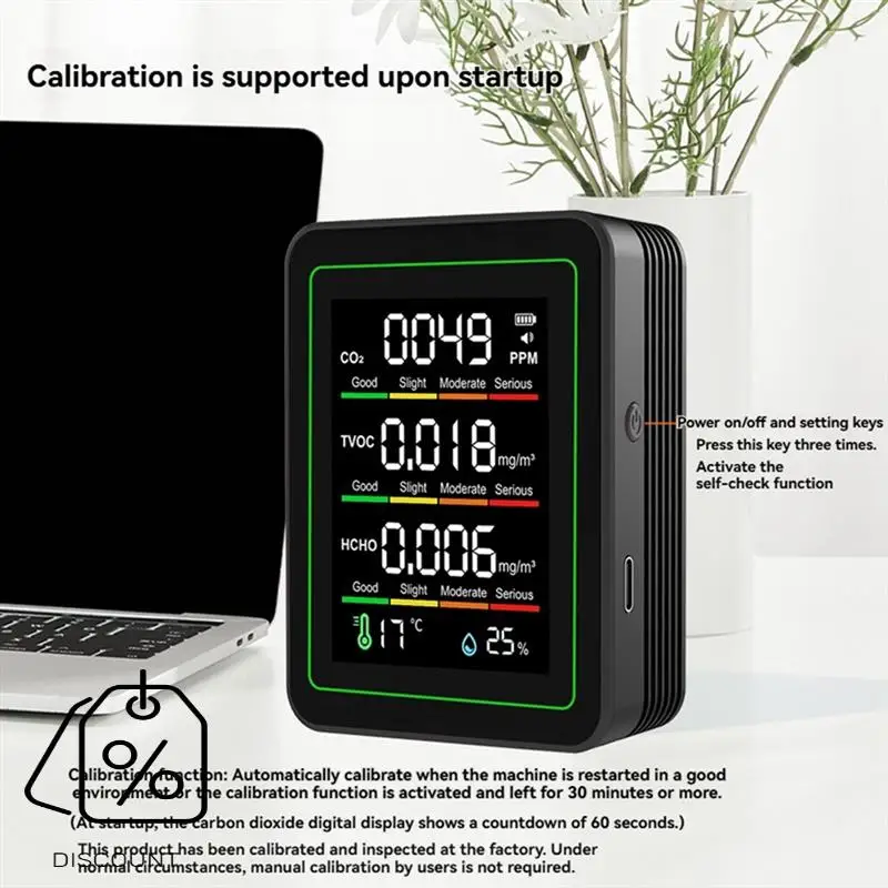 ABJO-สําหรับห้องพัก,Growเต็นท์Air Quality Monitor,CO2อุณหภูมิฟอร์มาลดีไฮด์ความชื้นTVOCเครื่องตรวจจับสําหรับพื้นที่ในร่มBlac