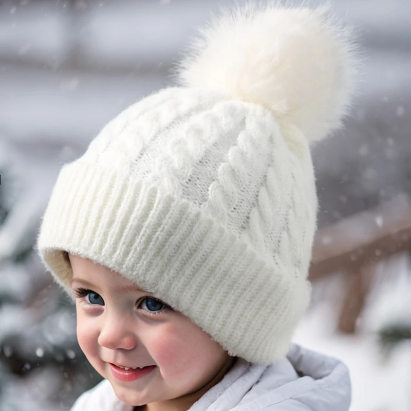 Winter Warm Baby Hat Double-layer Knitted Beanie Cute Newborn Caps Thick Knitted Hats Soft Heart Crochet Warm Hats Gifts