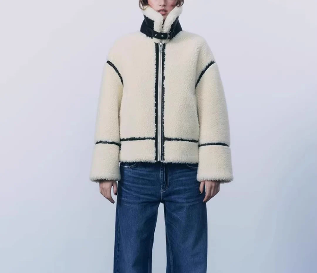 

Куртка из овечьей шерсти, женская пуховая кружевная авиационная противоударная куртка из шерпы с меховым воротником, разноцветная замша с градиентом, вельветовая розовая лиса, спортивные Ins