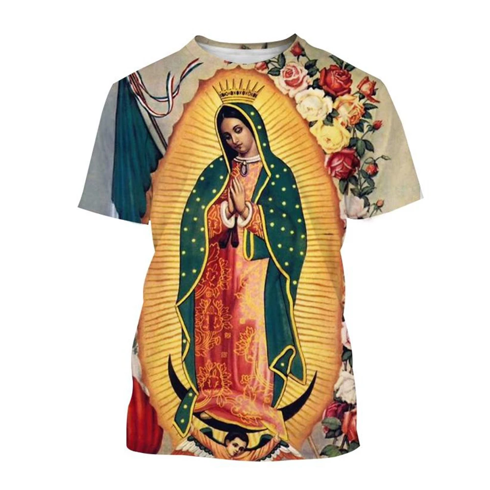Blessed Virgin Mary T-Shirts Our Lady of Guadalupe 3D Print Men Women Short Sleeve T Shirt Harajuku Y2K Tees Tops Men's Clothing
