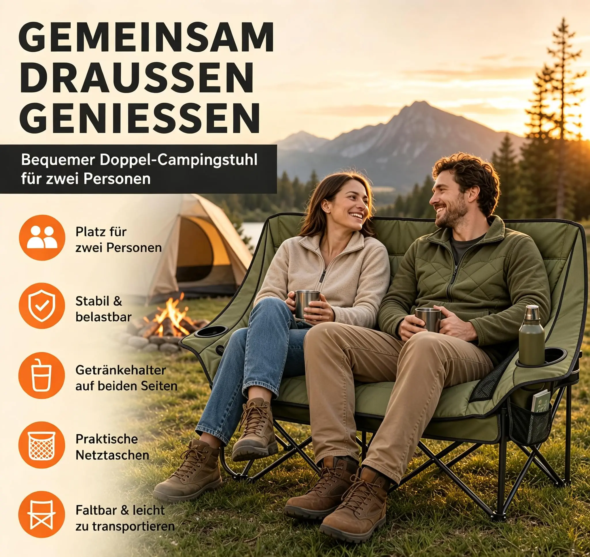 Sedia da campeggio pieghevole, leggera e portatile, ideale per gli amanti delle attività all’aperto. Arredamento da campeggio resistente, perfetto per escursioni, spiaggia e patio.