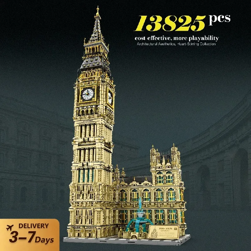 Klemmbausteine UK Big Ben Mittelalterliche Bauklötze Set Reobrix 55012 Wahrzeichen-Architektur Modulares Montagemodell Bausteine-Kit Kreatives Spielzeug Geschenke für Erwachsene 13825 Teile