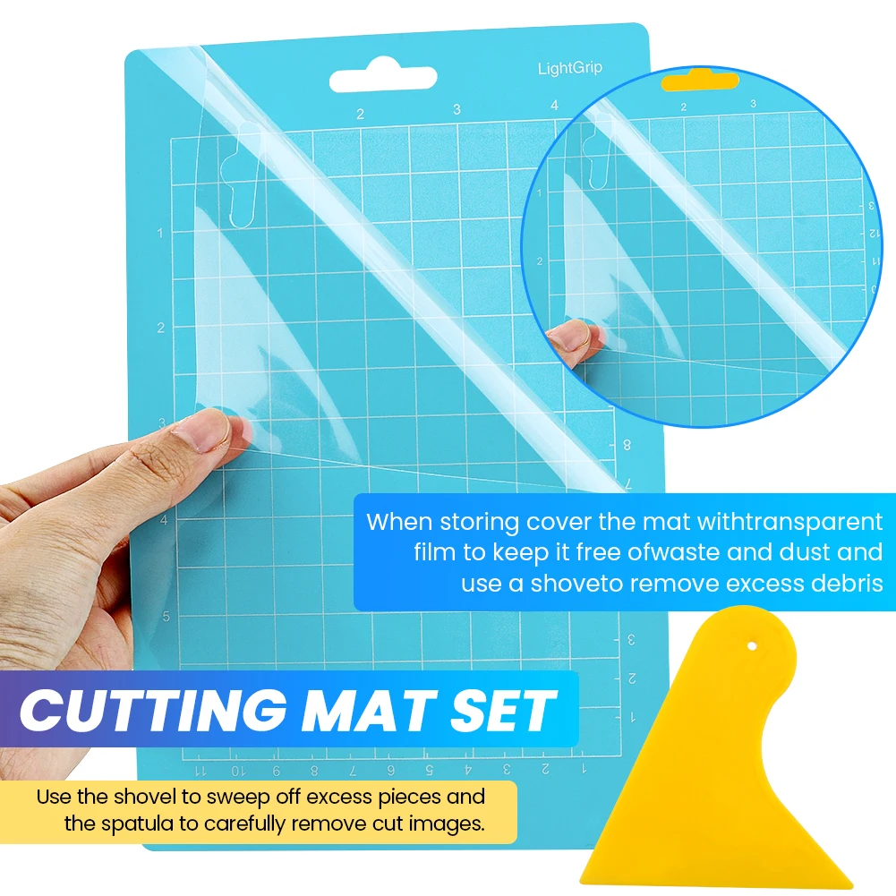 3pcs With Shovel Grid Lines Plastic Reusable Easy Clean Lightweight Adhesive Non Slip Rectangle Replacement Cutting Mat Set