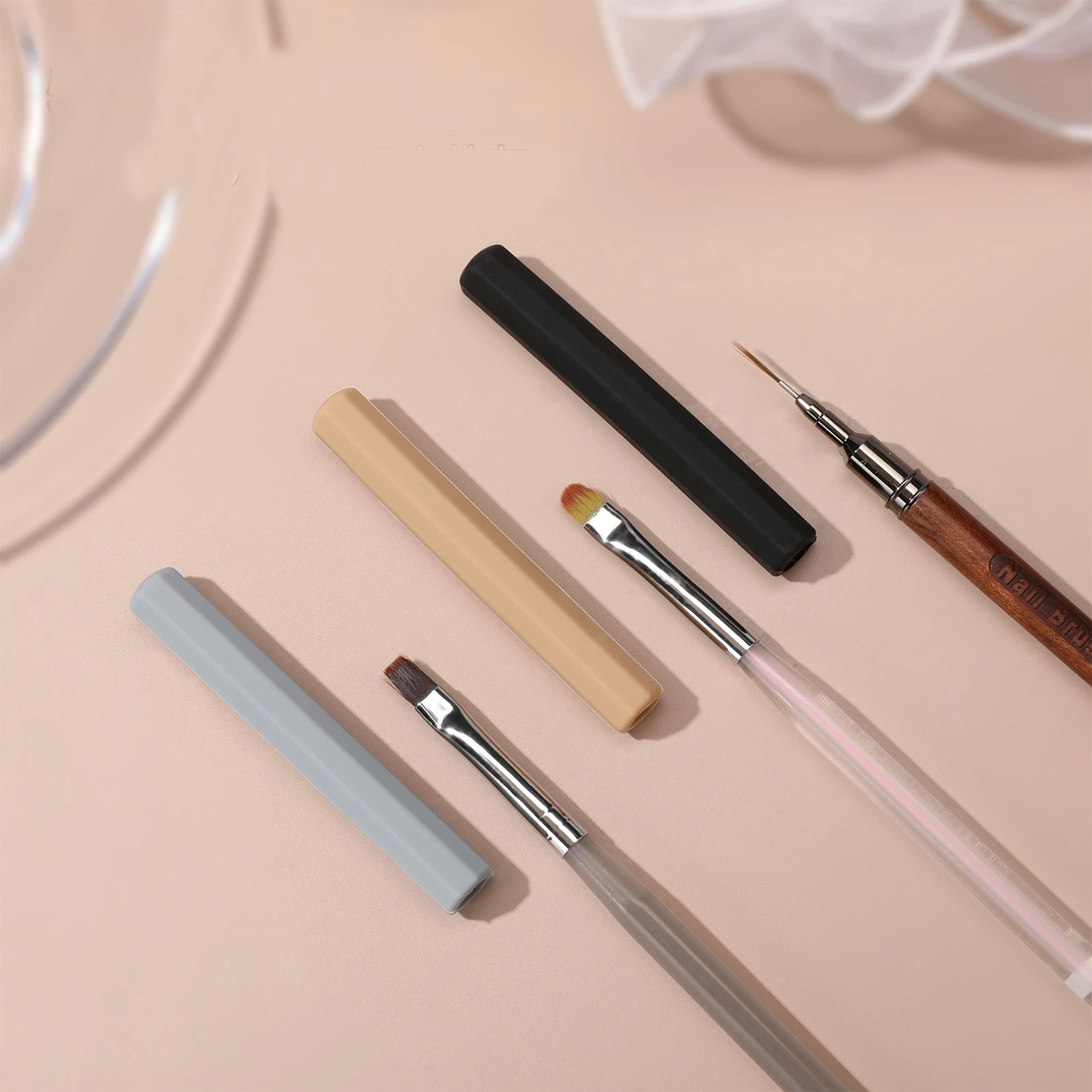 4PCS 1.1*8cm Nail Pen Caps Silicone Brush Cap Protector Opaque Extension Manicure Brushes Protectors Nails Accessories Tool