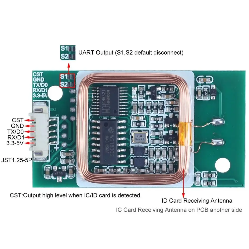 

IC+ID RFID Reader Module Dual Frequency 3.3V/5V Wireless Reader 125kHZ/13.56MHZ WIEGAND,UART IC Card Reader
