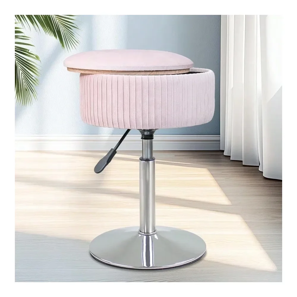 

Vanity Stool For Makeup Room Round Storage Ottoman Height Adjustable Velvet Vanity Chair 360 Swivel Footrest For Living Room Be